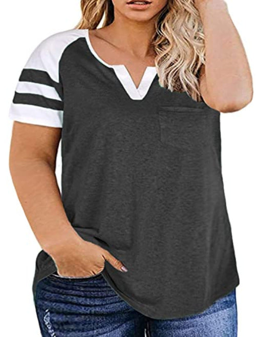 15 Colors Amazon New Ladies Plus Size Blouse Summer V-neck Raglan Sleeve T-shirt