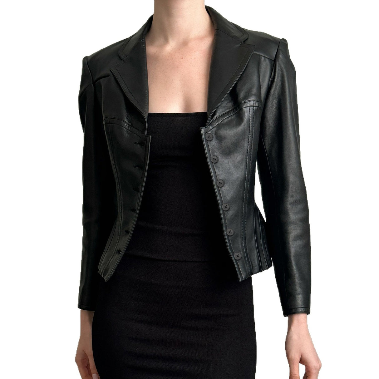 Dark Style Spicy Girl Short Style Lapel V-neck Leather Jacket For Women