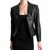 Dark Style Spicy Girl Short Style Lapel V-neck Leather Jacket For Women