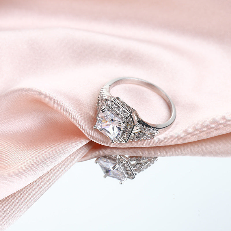 European And American Luxury Temperament Square Gemstone Ring Women