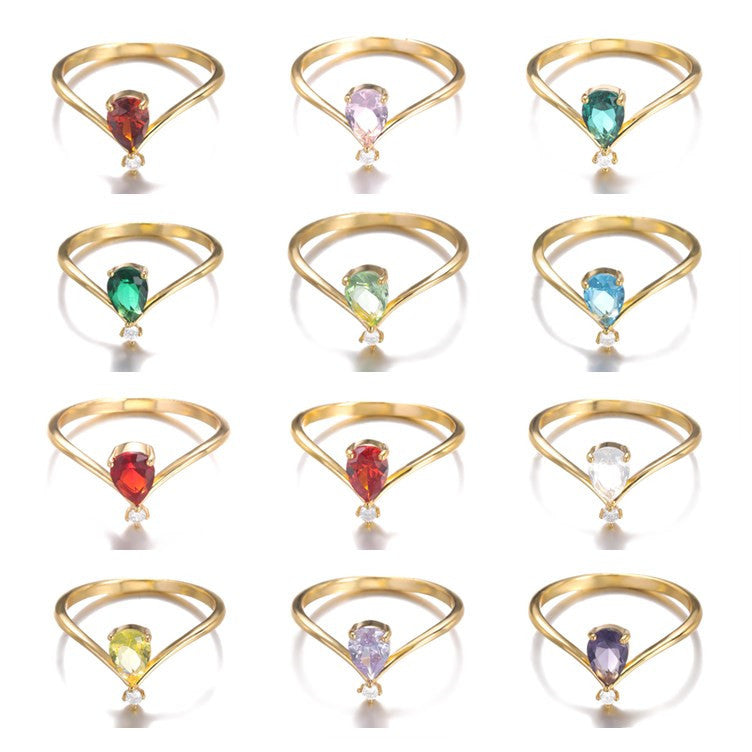 Simple V-shaped December Birthstone Male And Female Couple Rings