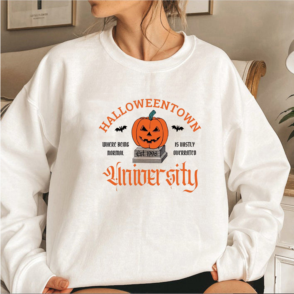 Kvinders Halloween-print græskar sweatshirt med rund hals