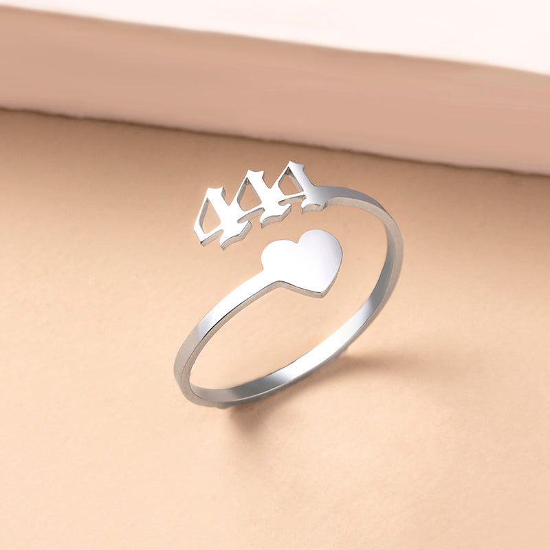 Fashion Silver Number 444 777 Heart Open Rings For Women
