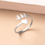 Fashion Silver Number 444 777 Heart Open Rings For Women