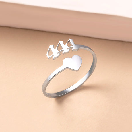 Fashion Silver Number 444 777 Heart Open Rings For Women