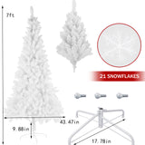 白色人造雪植絨聖誕樹，7 英尺全樹，帶金屬支架