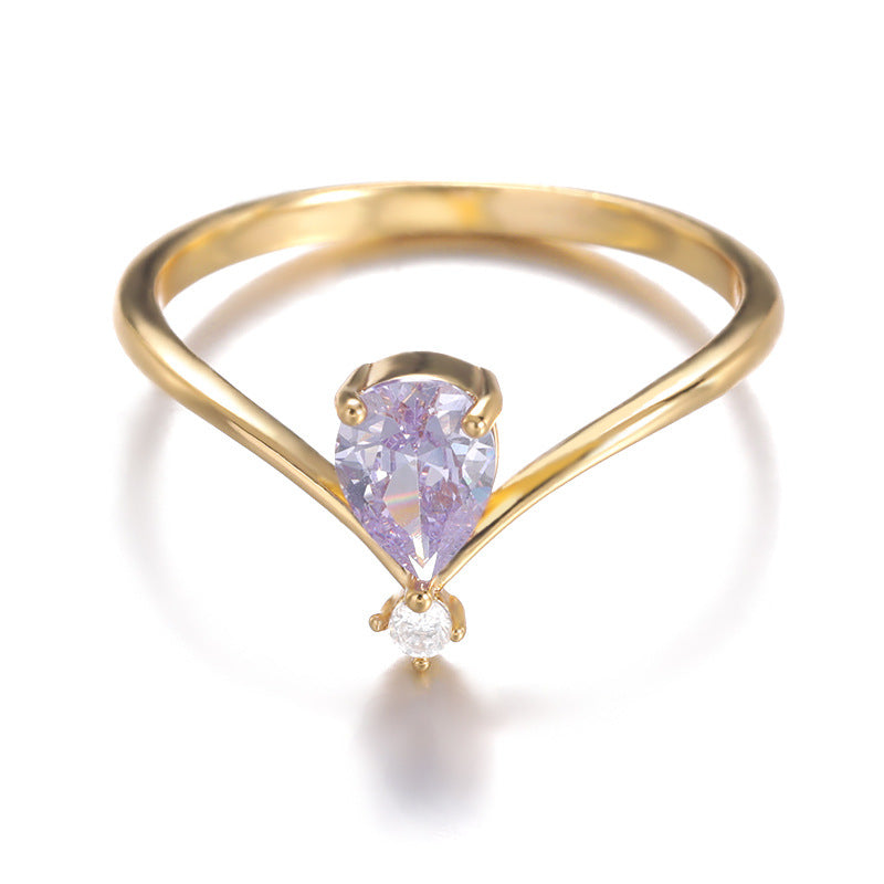 Simple V-shaped December Birthstone Male And Female Couple Rings