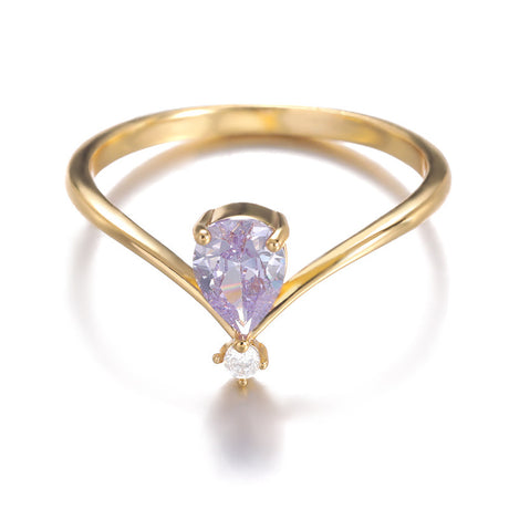 Simple V-shaped December Birthstone Male And Female Couple Rings