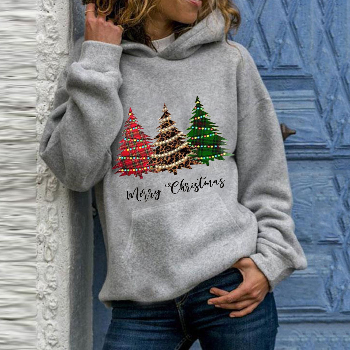 Christmas Merry Christmas Christmas tree hooded sweater large size loose top