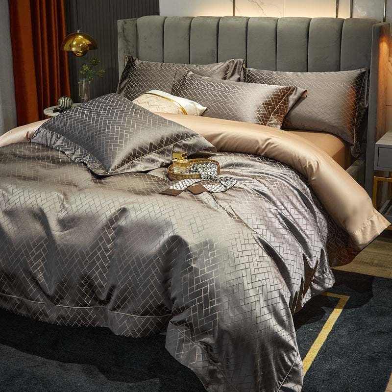 Europæisk stil Luksus 140 High-end Brocade Jacquard Sengetøj i 4 dele Bomuld Satin Dynebetræk Sengelagen Dyne 18 Sengetøj