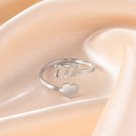 Fashion Silver Number 444 777 Heart Open Rings For Women