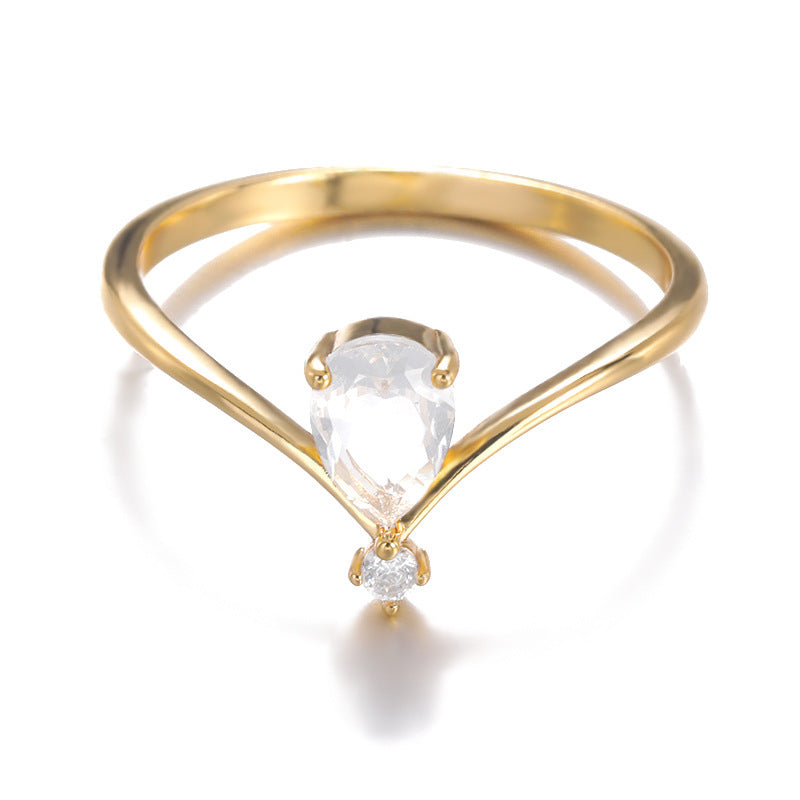 Simple V-shaped December Birthstone Male And Female Couple Rings