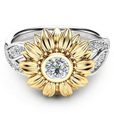 New gold-plated couple ring sunflower flower color separation zircon ring