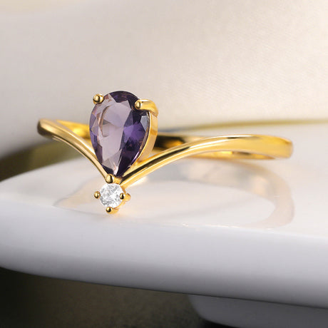 Simple V-shaped December Birthstone Male And Female Couple Rings