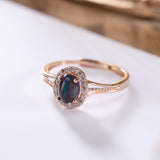 S925 Sterling Sølv Rose Guldbelagt Indlagt Naturlig Sort Opal Ring