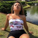 Navel butterfly print top tube top