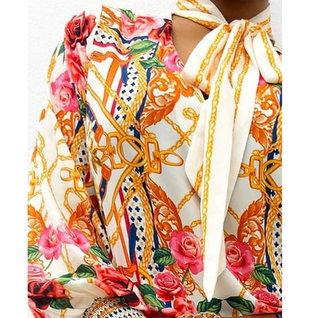 Long Sleeve Printed Top Lace Up Top