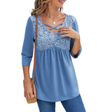 Casual Lace Stitching Women's Cross-strap Three-quarter Sleeve T-shirt
