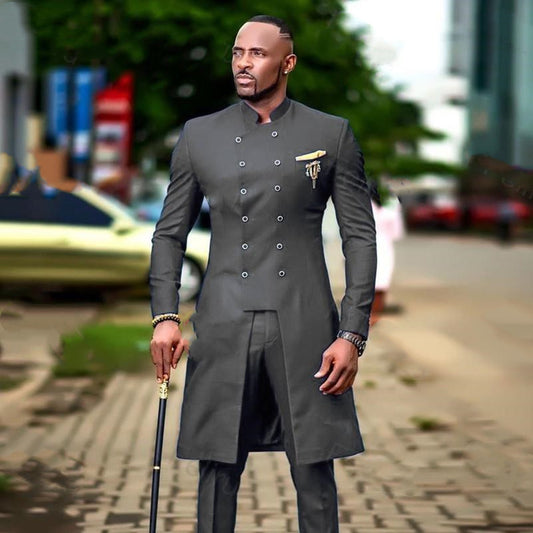 Slim Groom Tuxedo African Wedding Double Breasted Men's Blazer Jacket And Pants