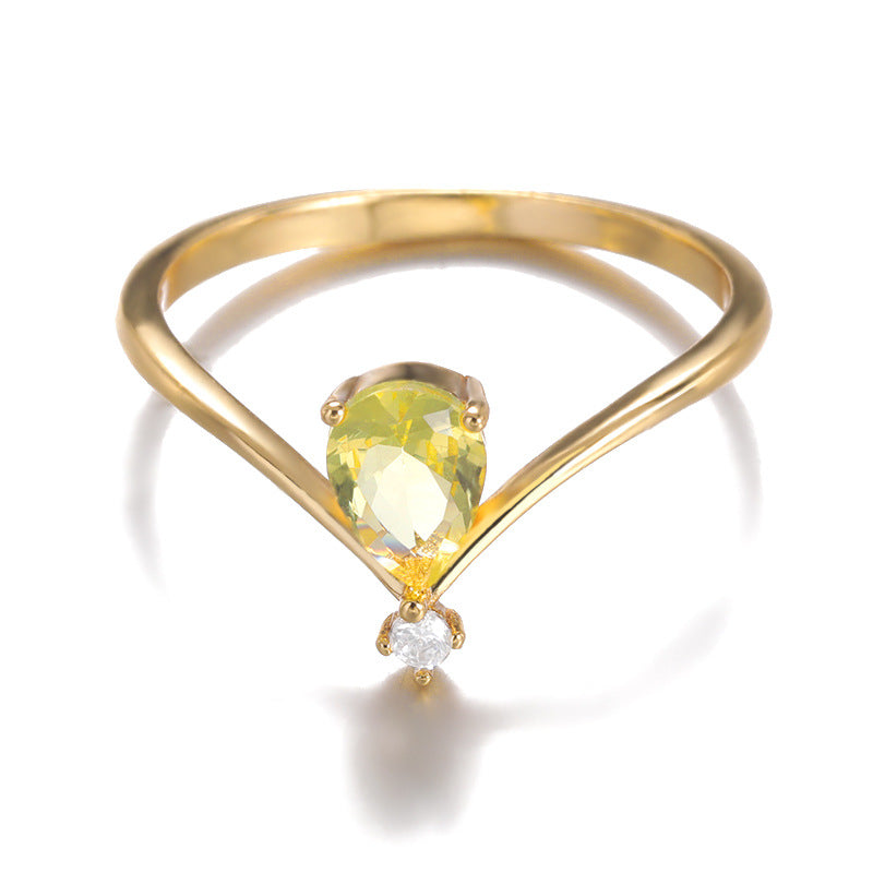Simple V-shaped December Birthstone Male And Female Couple Rings
