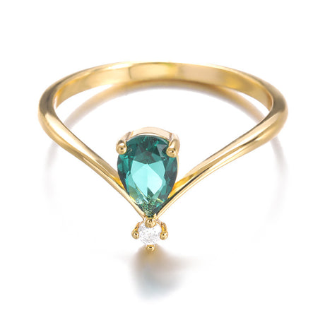 Simple V-shaped December Birthstone Male And Female Couple Rings