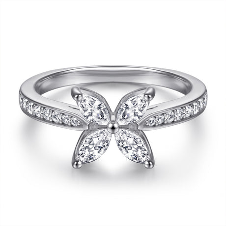 S925 Sterling Silver Ladies Gardenia Horse Eye Zircon Ring