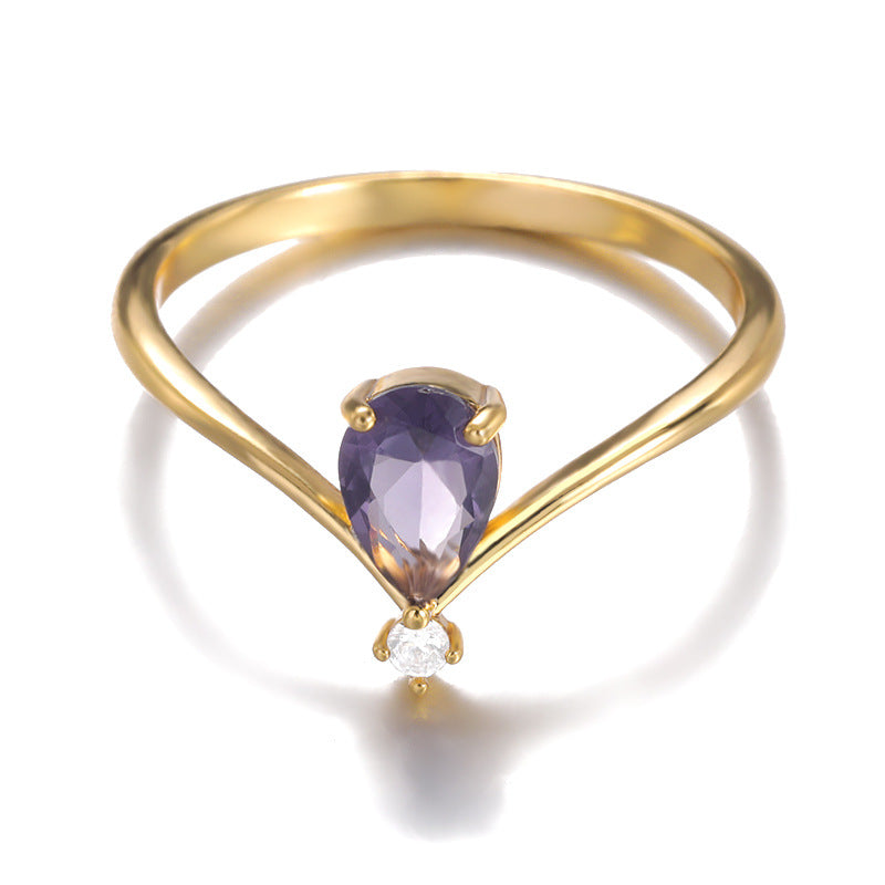 Simple V-shaped December Birthstone Male And Female Couple Rings
