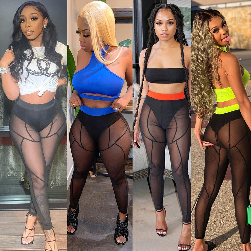 Mode Skinny Casual Colorblock Mesh Leggings