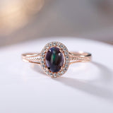 S925 Sterling Sølv Rose Guldbelagt Indlagt Naturlig Sort Opal Ring
