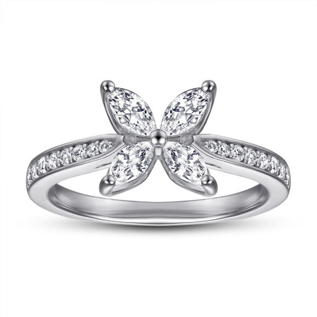 S925 Sterling Silver Ladies Gardenia Horse Eye Zircon Ring