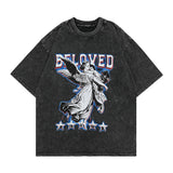 New Distressed Portrait Print Short-sleeved T-shirt Retro Casual