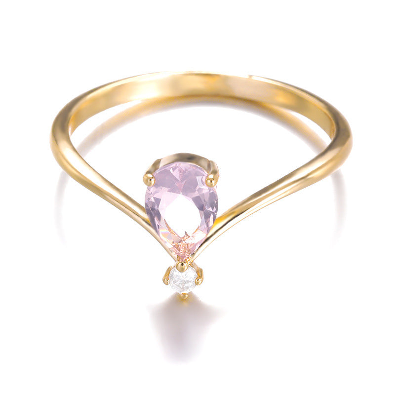 Simple V-shaped December Birthstone Male And Female Couple Rings