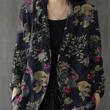 Women's Cotton Linen Print Pocket Blazer