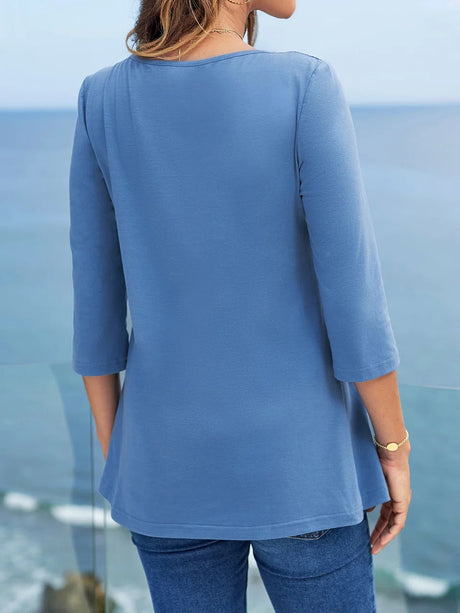 Casual Lace Stitching Women's Cross-strap Three-quarter Sleeve T-shirt
