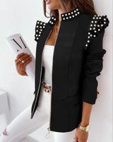 Women's Ruffled Long Sleeve Zipper Print Blazer